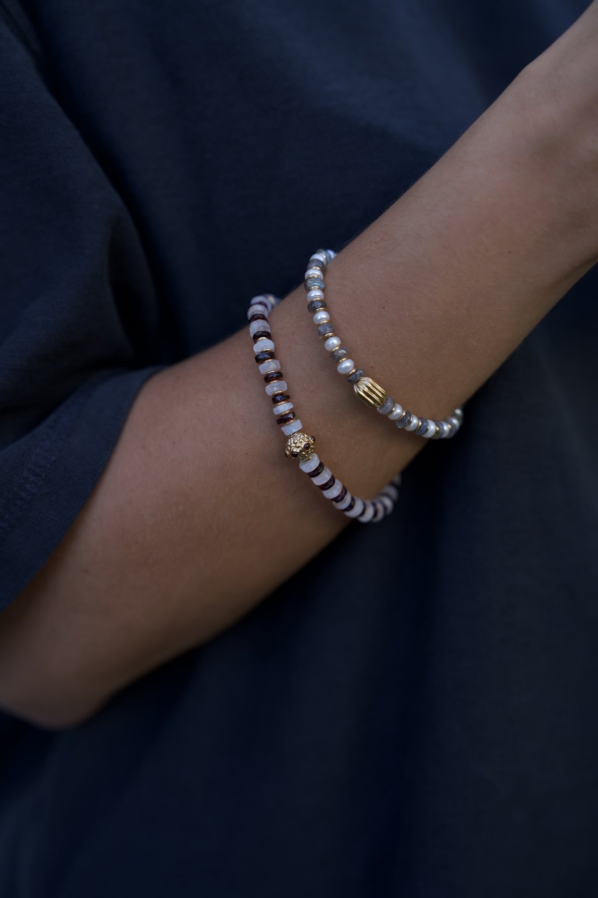 Bracelet pierres fines - Grenat et pierre de lune