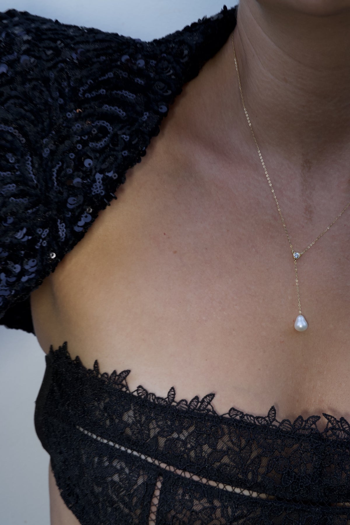 Collier goutte d'eau et perle d'eau douce