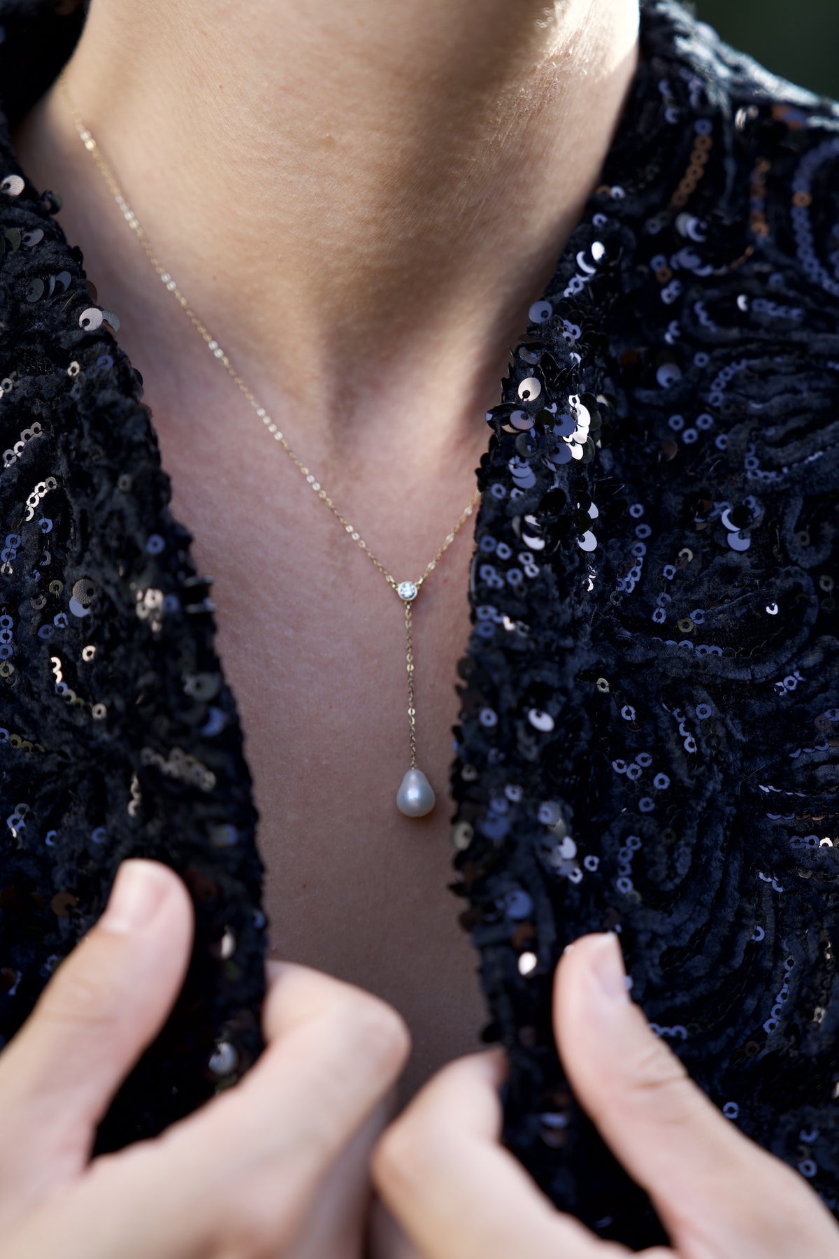 Collier goutte d'eau et perle d'eau douce