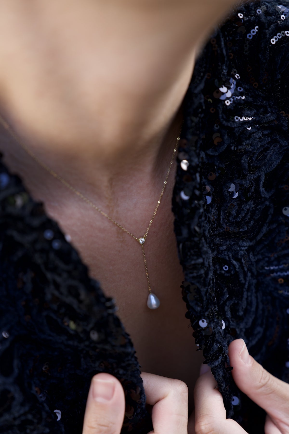 Collier goutte d'eau et perle d'eau douce